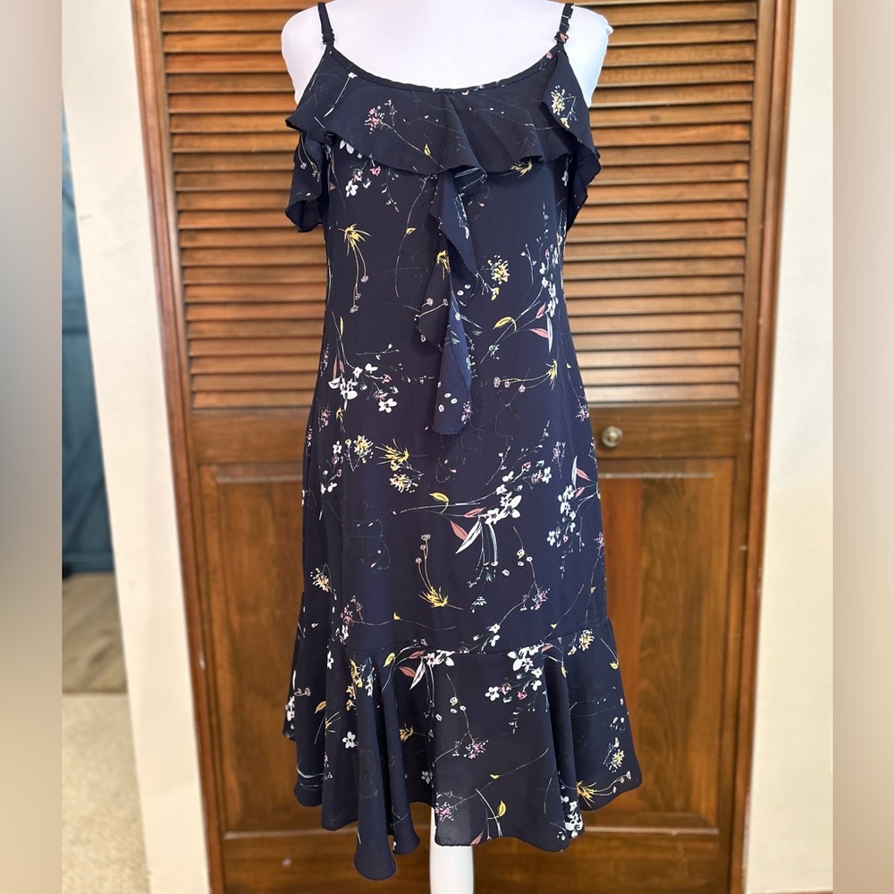 Rio Navy Floral Ruffle Spaghetti Straps Summer Sundress Size S